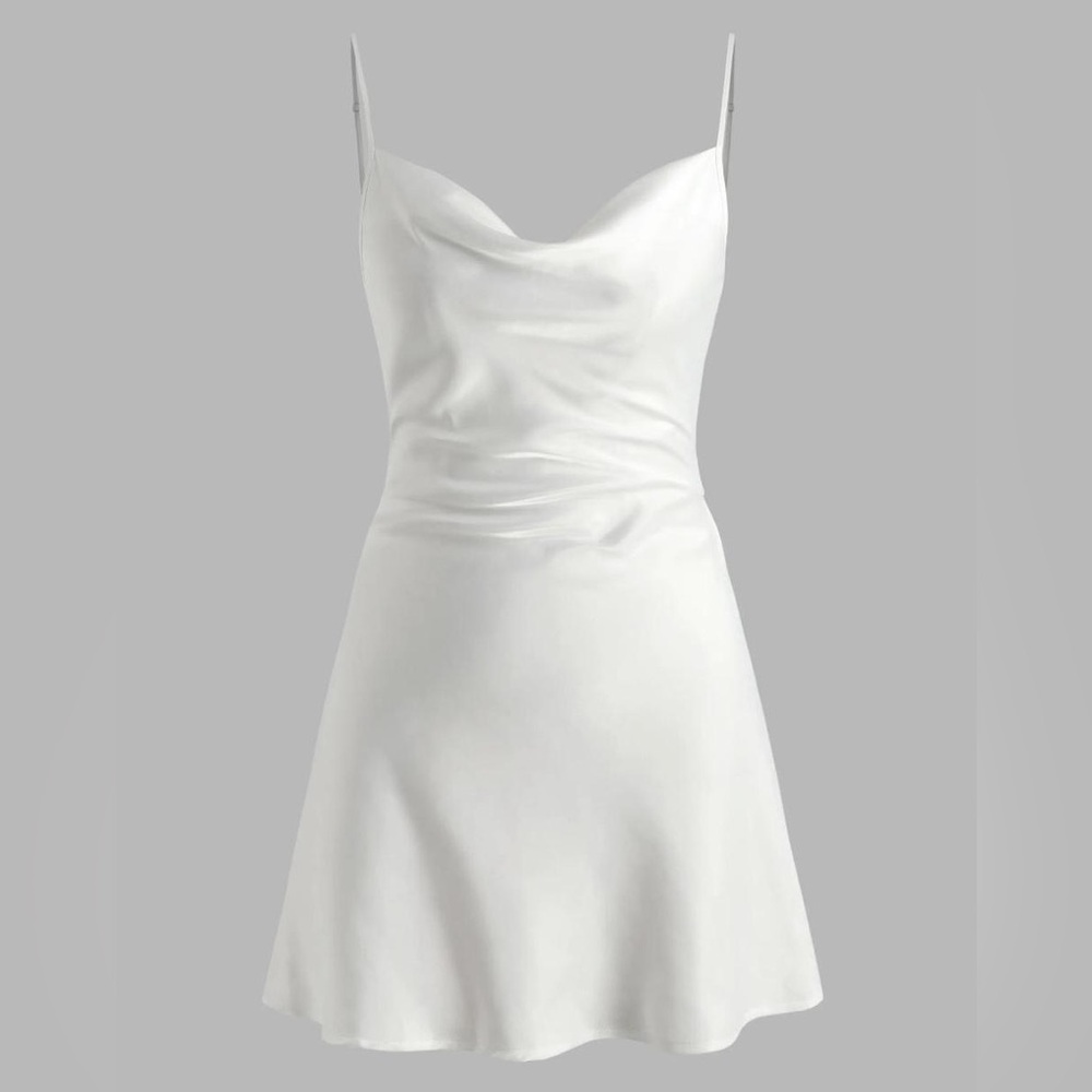 Solid White Satin Cowl Neck Mini
Dress Brand New size XS from Cider